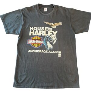 Vintage 90s Harley Davidson Anchorage Alaska House Of Harley Eagle‎ Bear Mens L